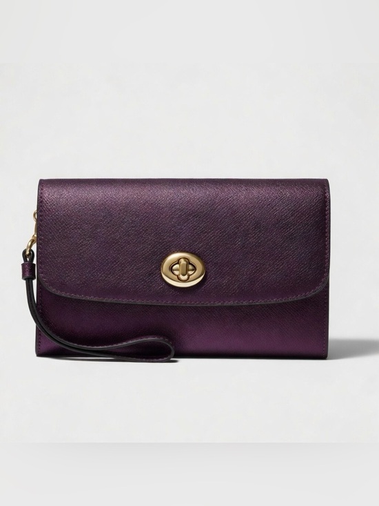 Coach Handbags - Coach Metallic Raspberry Leather Chain Convertible Crossbody Wristlet